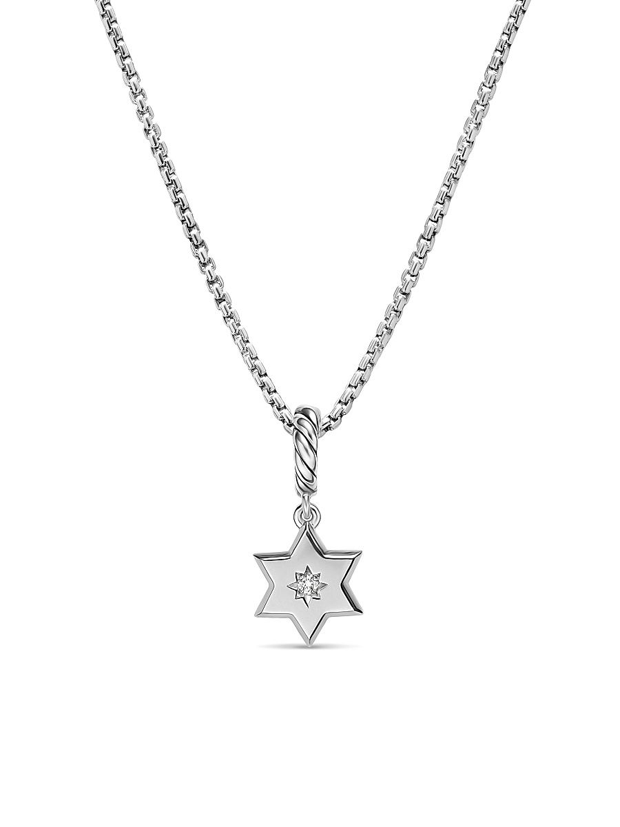 Women's Petite Star of David Amulet in Sterling Silver with Diamond, 7.7MM - Diamond