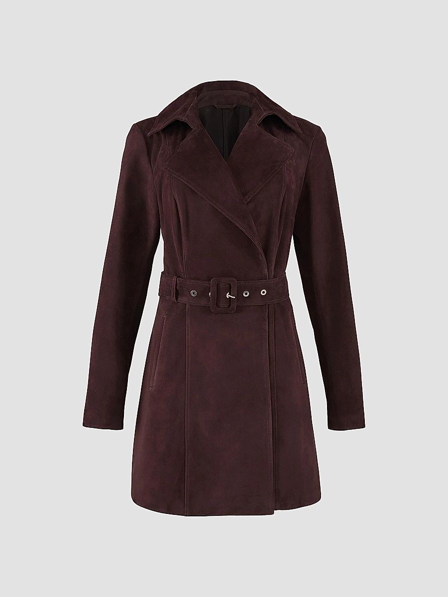 Gorski Women's Select Metis Suede Trench Coat with Belt - Burgundy - Size Large