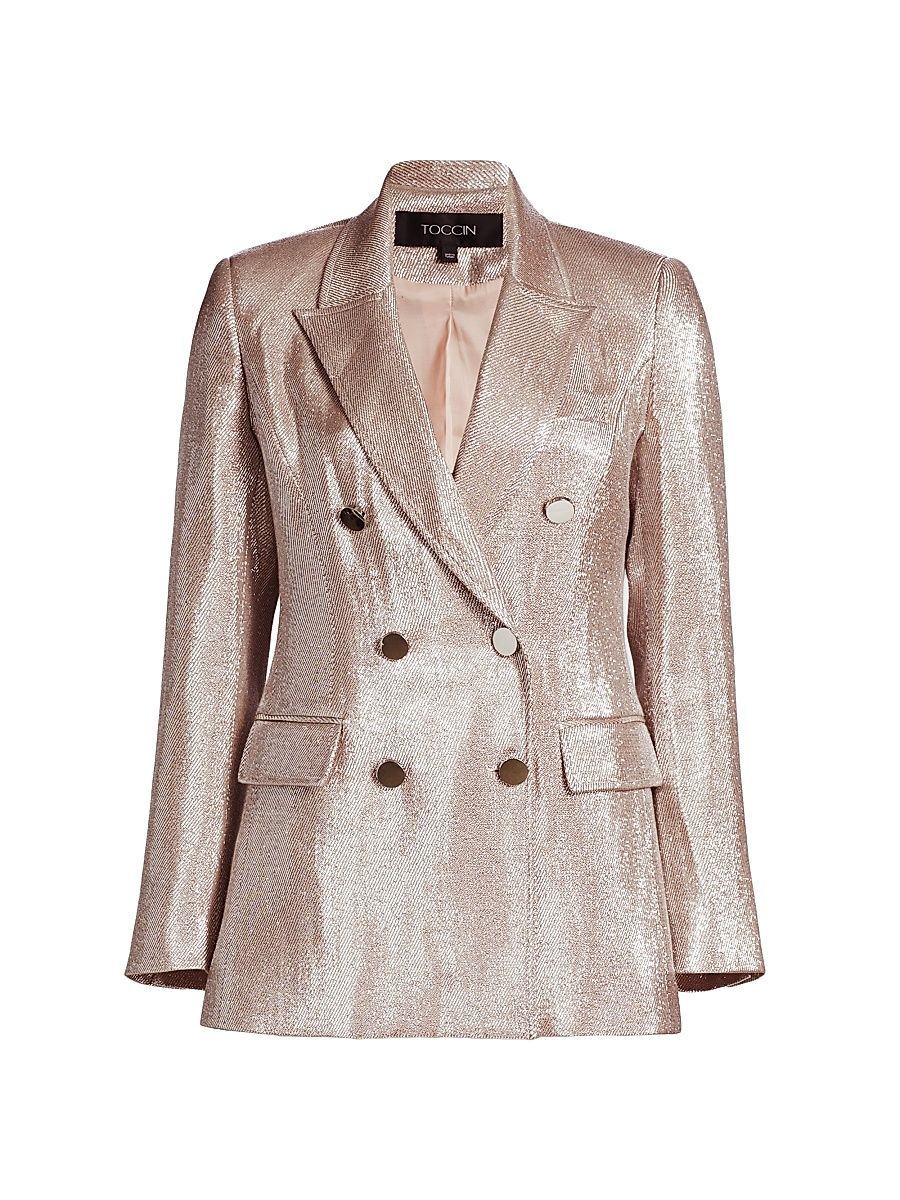 Women's Mia Double-Breasted Metallic Blazer - Rose - Size 10