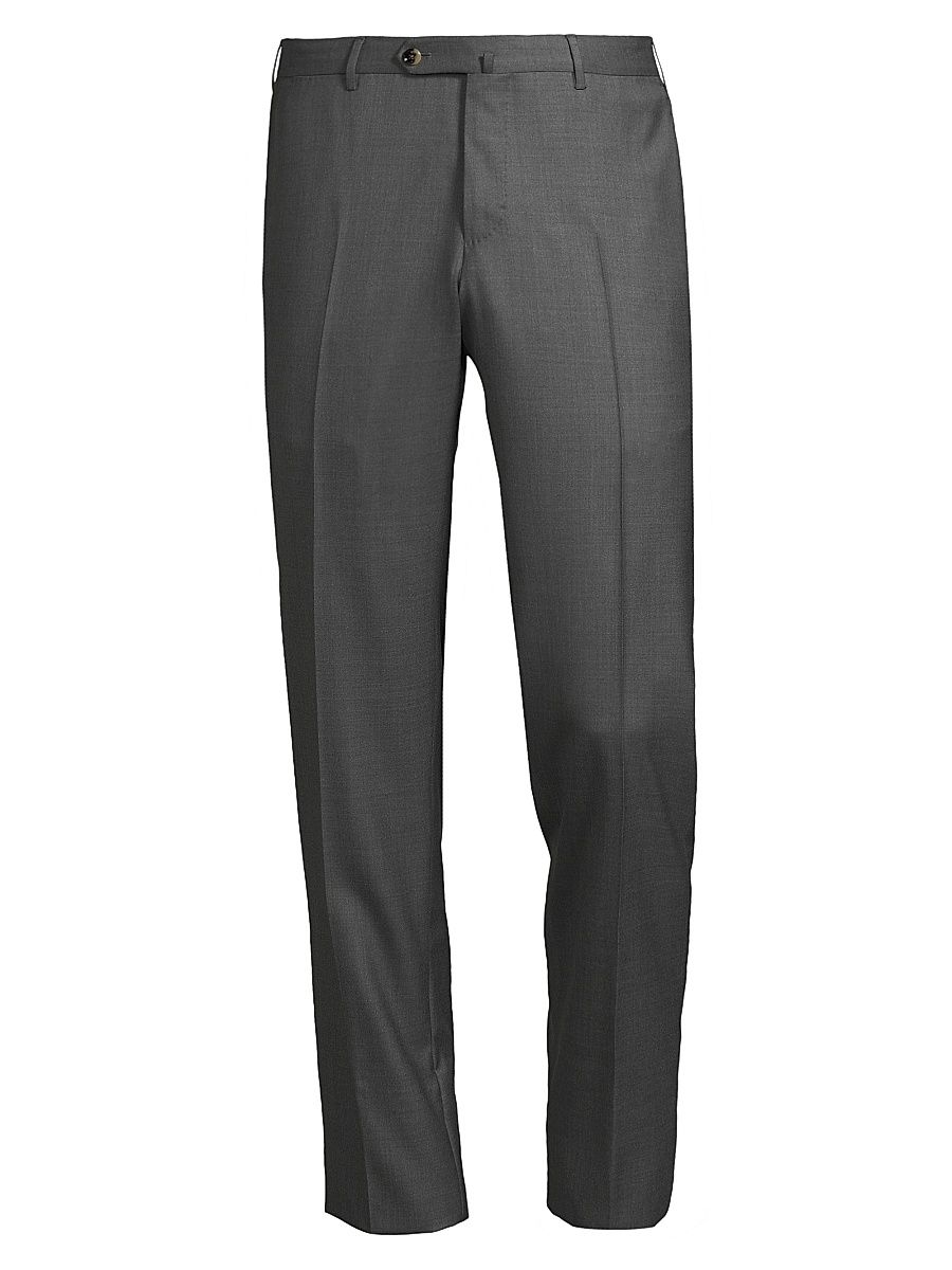 Men's Deluxe Super 160s Serge Wool Trousers - Grigio Medio - Size 40