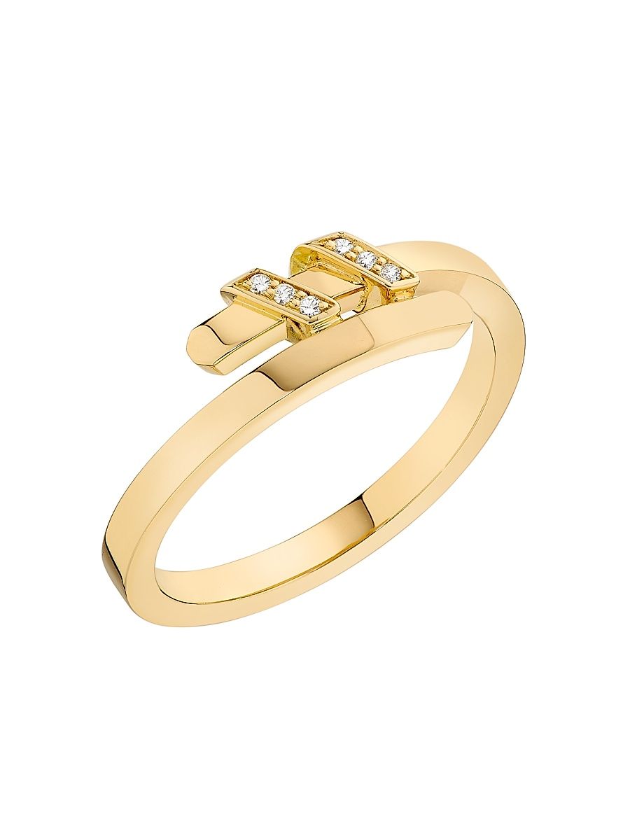 Women's Helix Torque Ring With Diamonds 18K Gold - Yellow Gold - Size 9