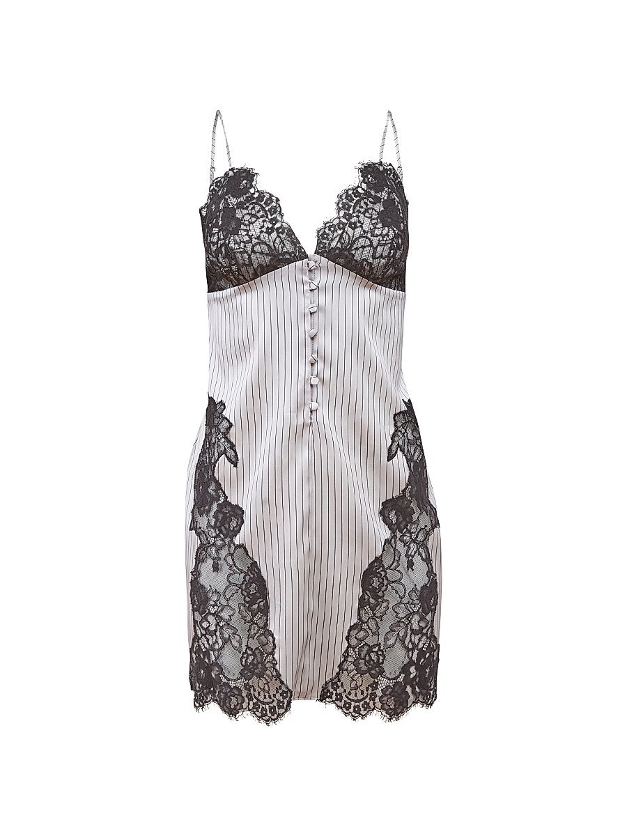 Women's Executive Silk & Lace Slip - Ash Pinstripe - Size XL