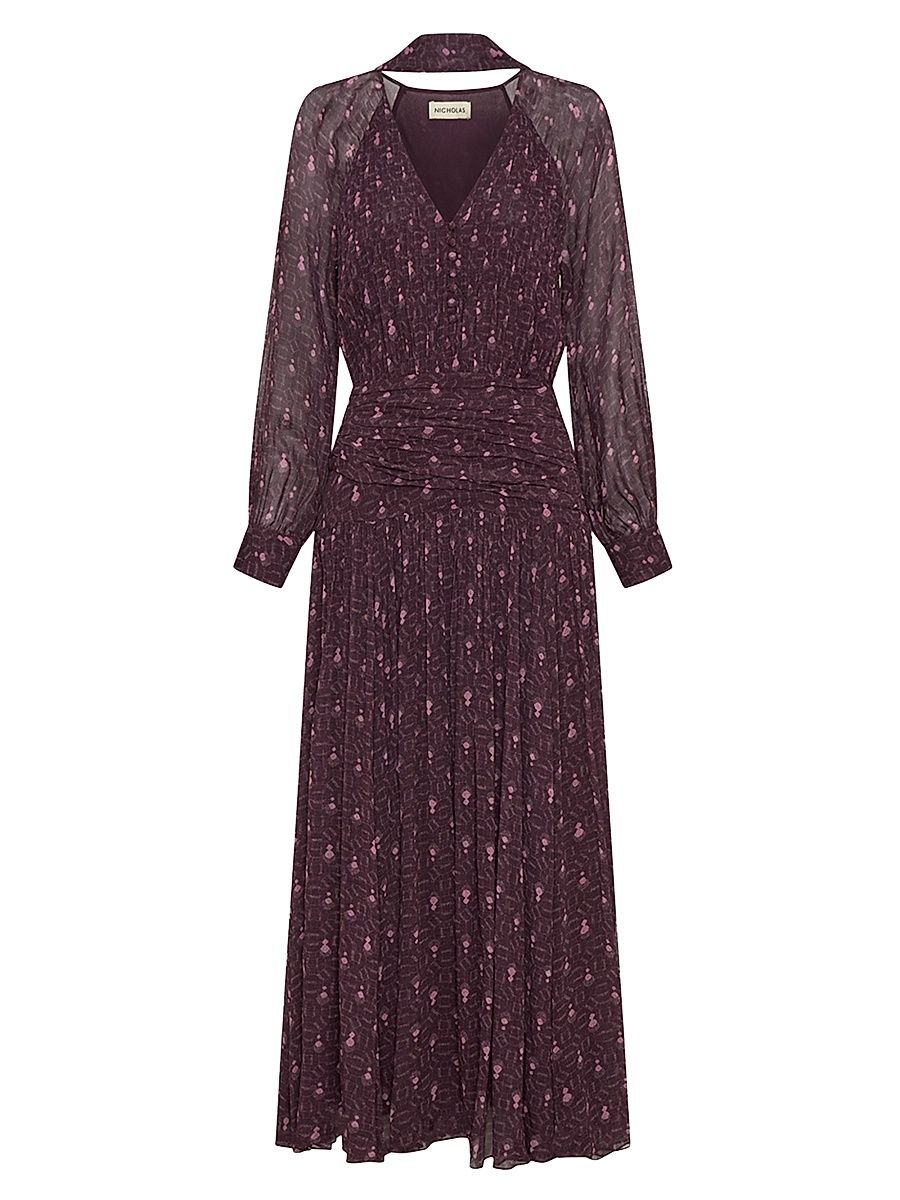 Women's Draya Geometric Ruched Maxi Dress - Purple Pattern - Size 10