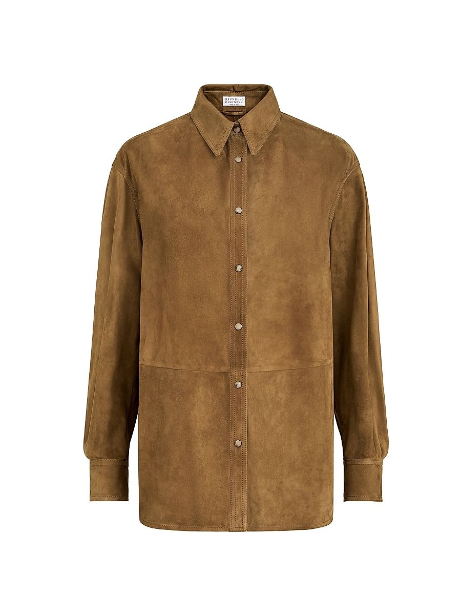 Women's Suede Shirt with Monili - Light Brown - Size 14