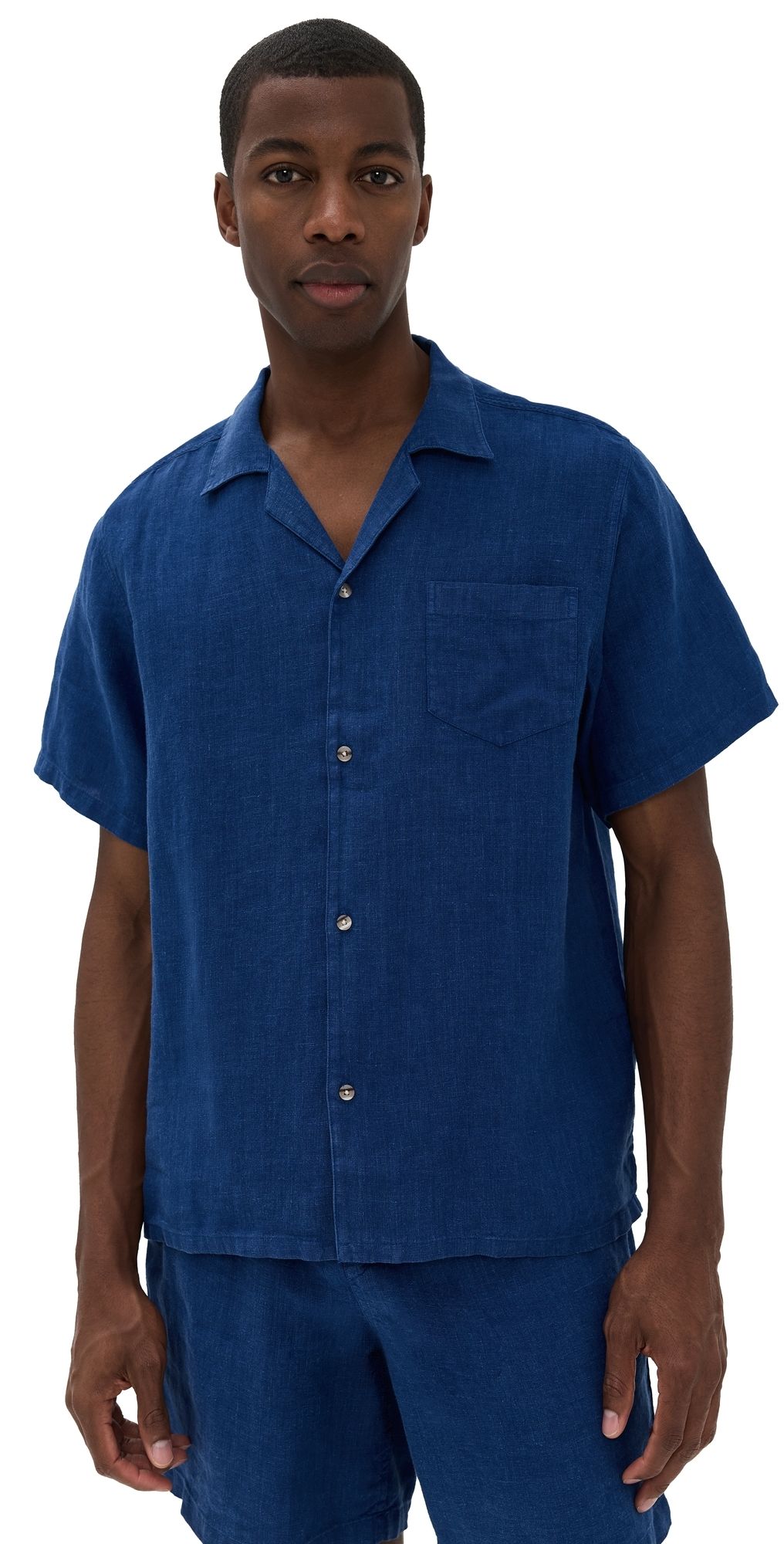Bather Navy Linen Shirt Navy M