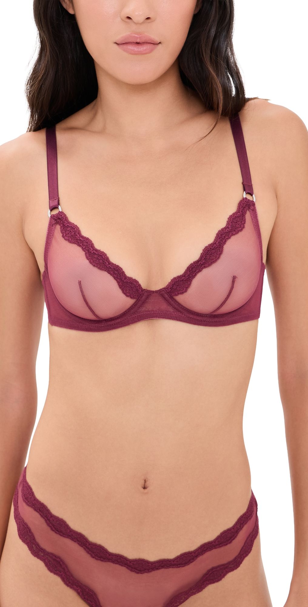 Fleur du Mal Sheer Tulle Demi Bra Pinot 38C
