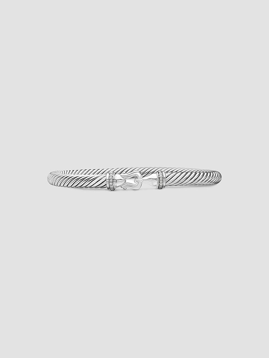David Yurman Women's Cable Buckle Bracelet with Diamonds 5MM - Silver - Size XL