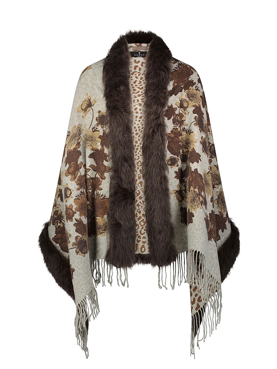 Women's Double Face Cashmere Stole - Brown Print