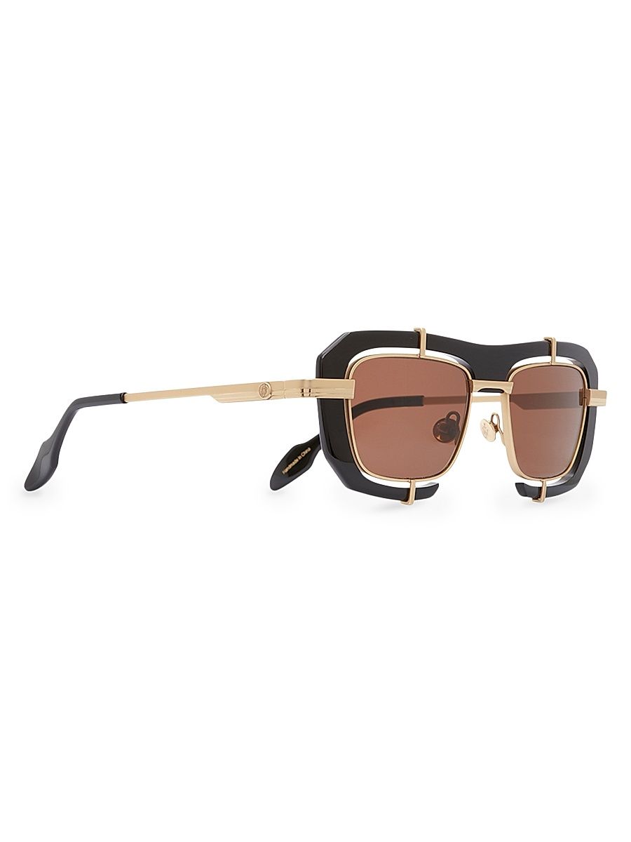 Women's 55MM Solid Lens Geometric Aviator Stainless Steel Sunglasses - Black