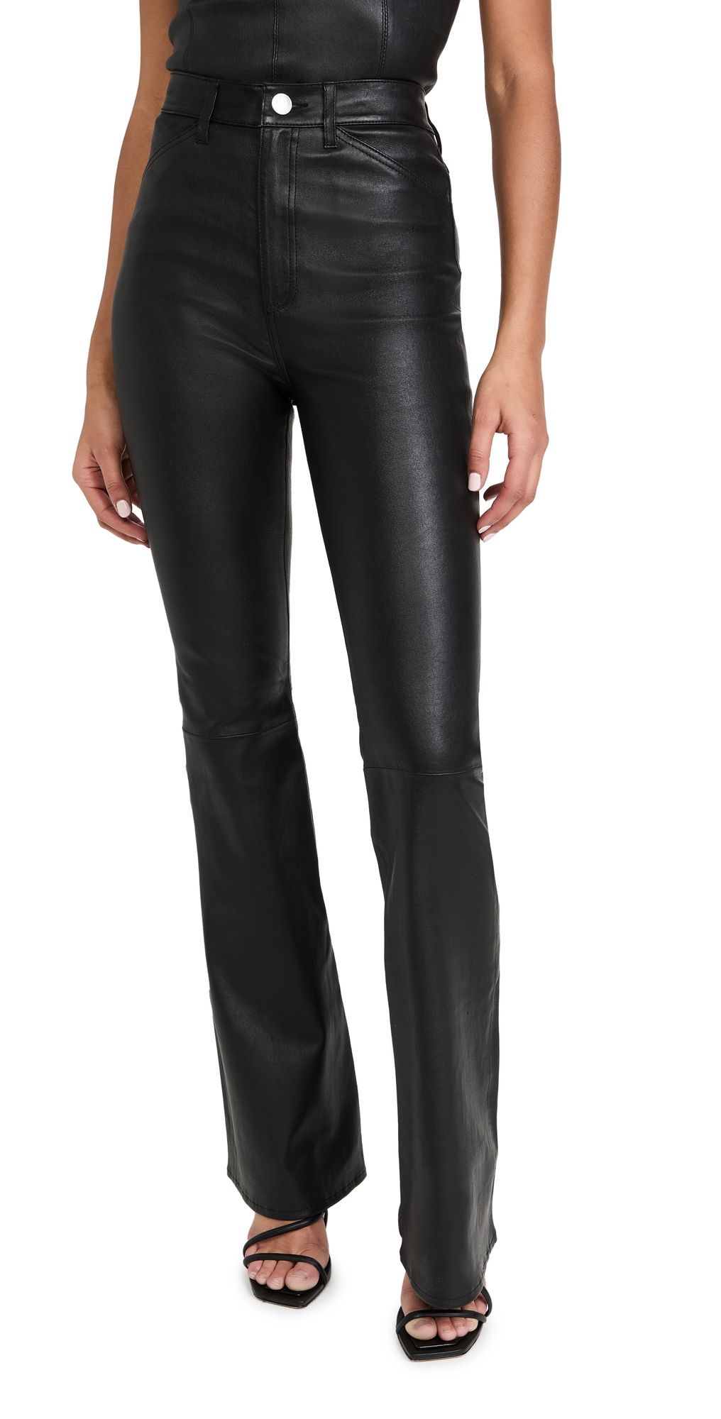 SPRWMN 5 Pocket Micro Flare Leather Pants Black XL