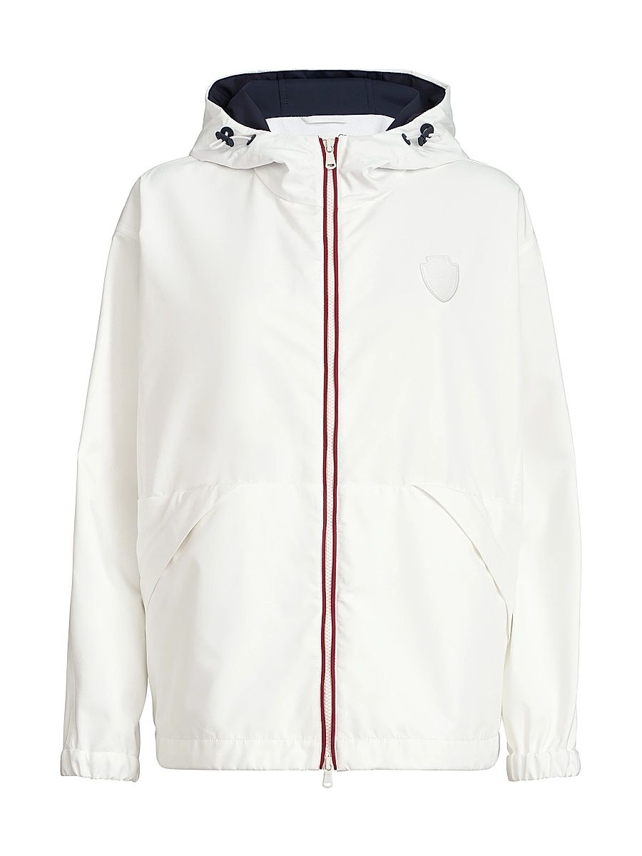 Women's Nylon Hooded Outerwear Jacket with Logo - White - Size 0
