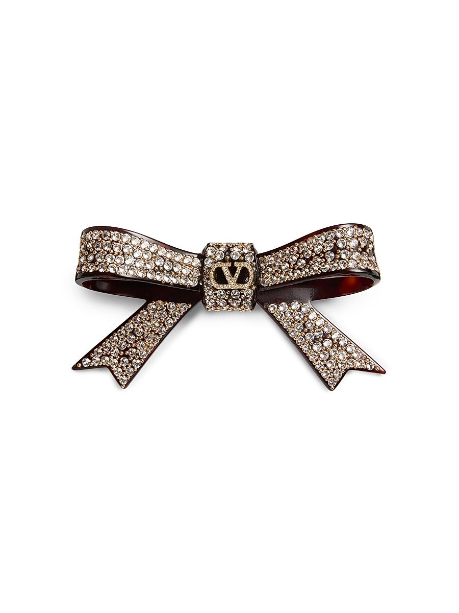 Women's VLogo Signature Hair Clip in Resin, Metal and Crystals - Brown