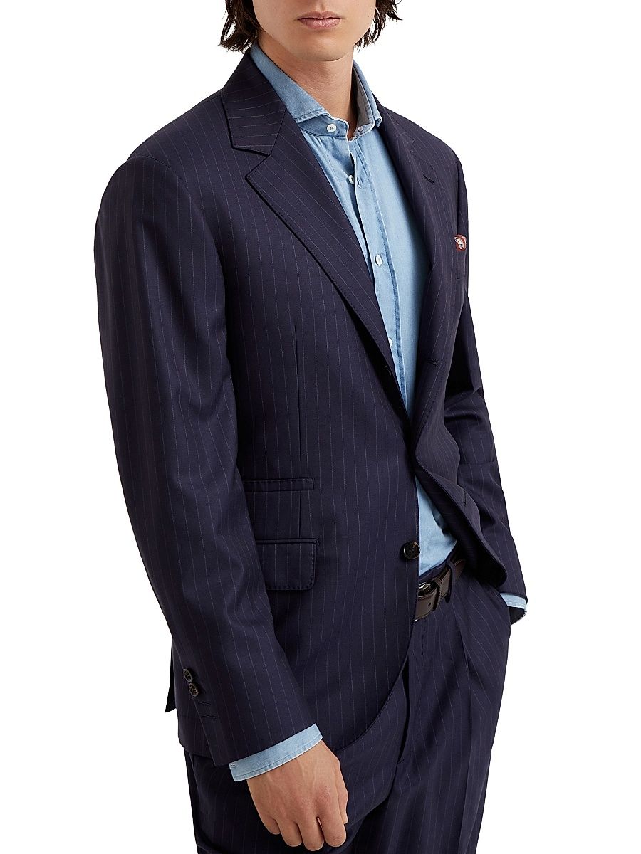 Men's Virgin Wool Chalk Stripe Batavia Blazer - Navy Blue - Size 40