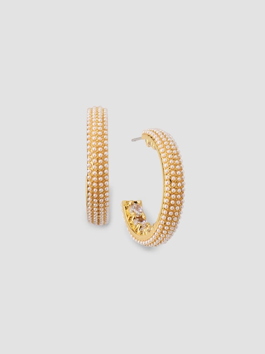 Kenneth Jay Lane Women's 18K-Gold-Plated, Pearl & Crystal Hoop Earrings - Pearl
