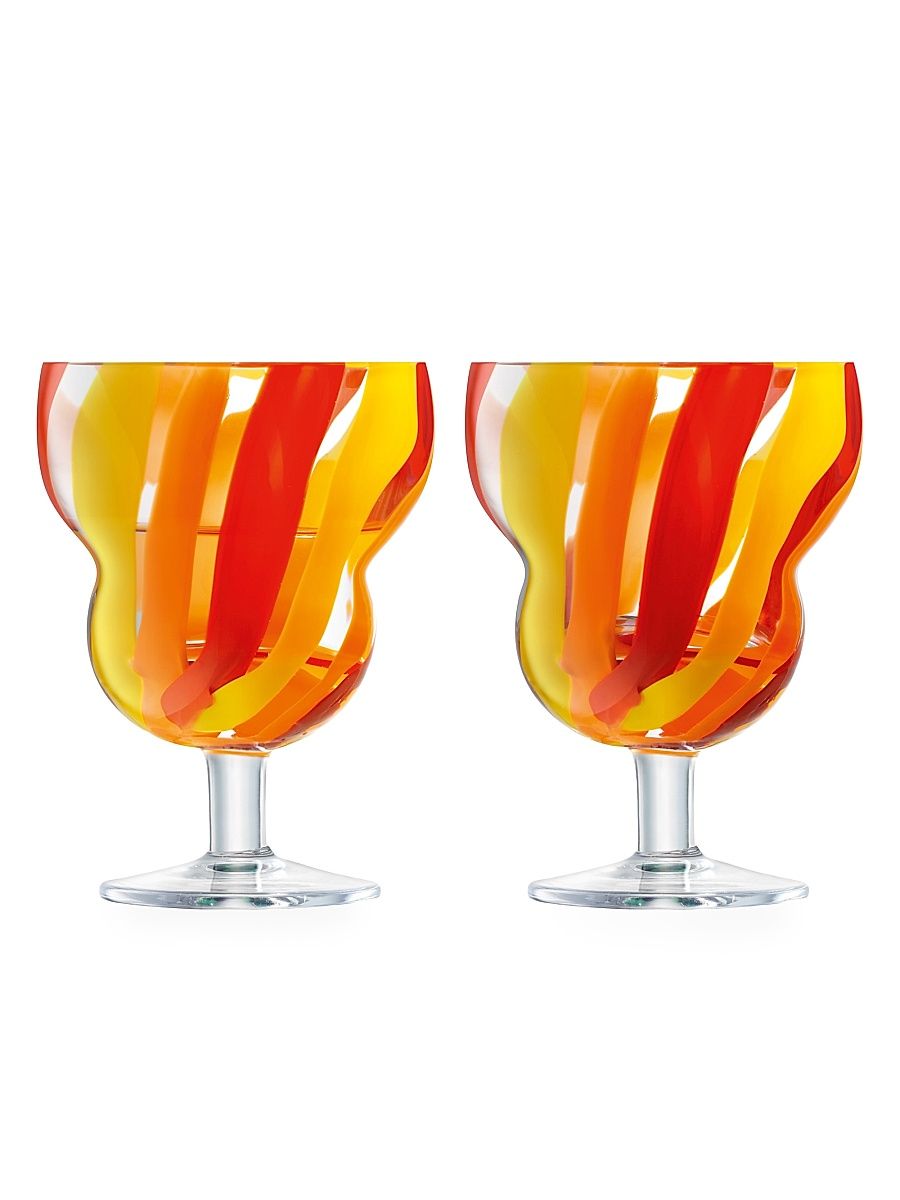 Folk 2-Piece Water/Wine Glass Set - Orange Red Yellow
