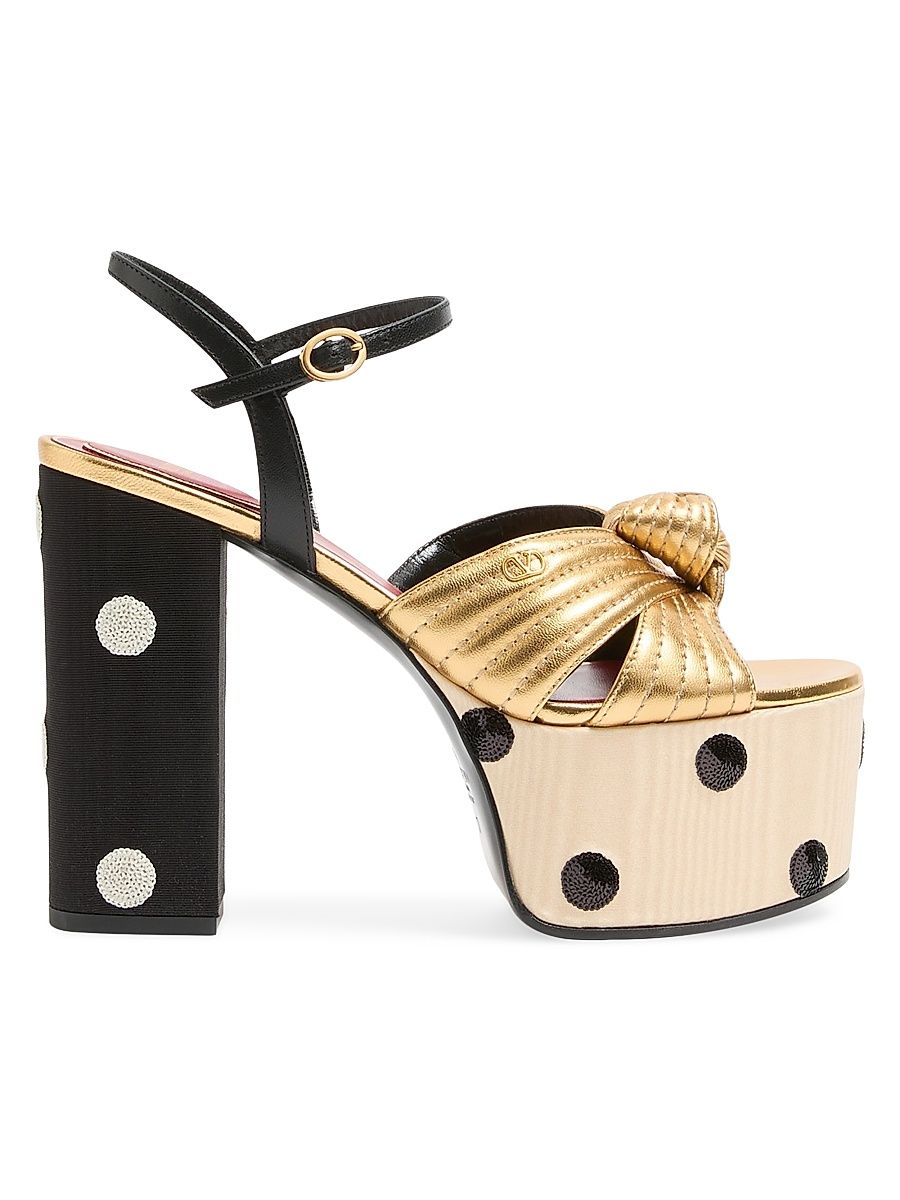 Women's Crasher 125MM Platform Sandals with Plus De Pois Embroidery - Gold Black - Size 7.5