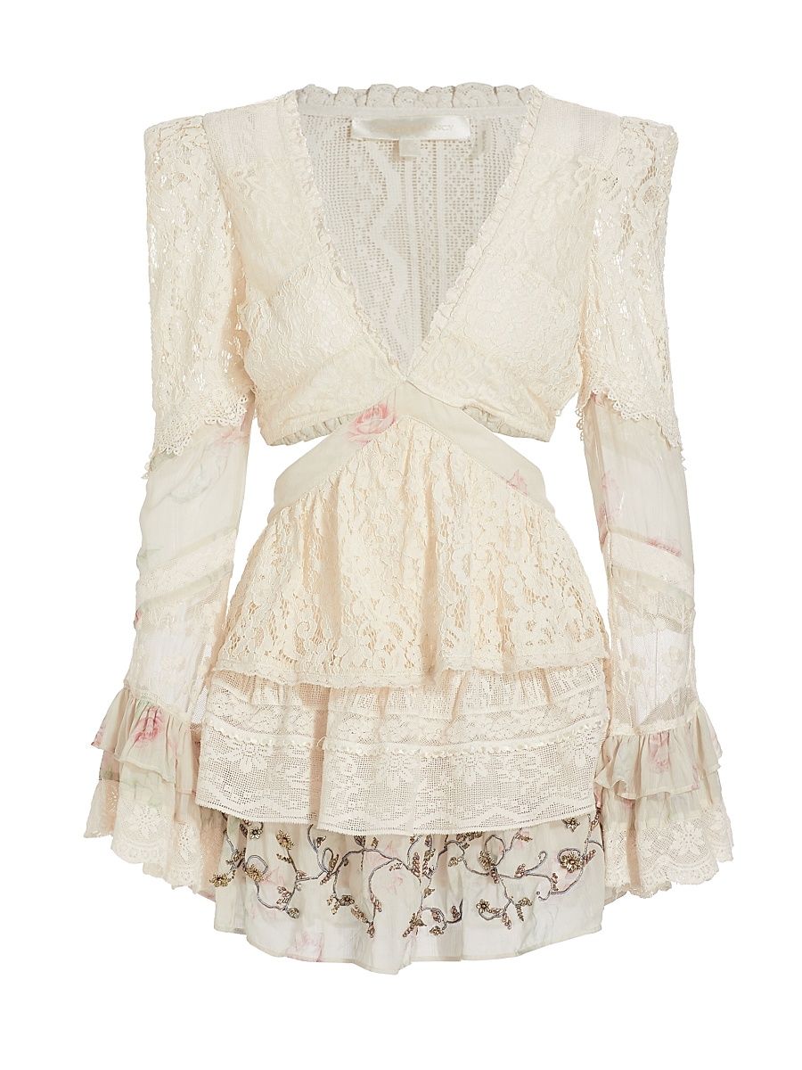 Women's Karine Cut-Out Lace Minidress - Magnolia Tea - Size Small