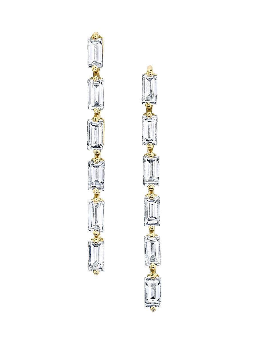 Women's 18K Yellow Gold & Diamond Baguette Short Drop Earrings - Gold