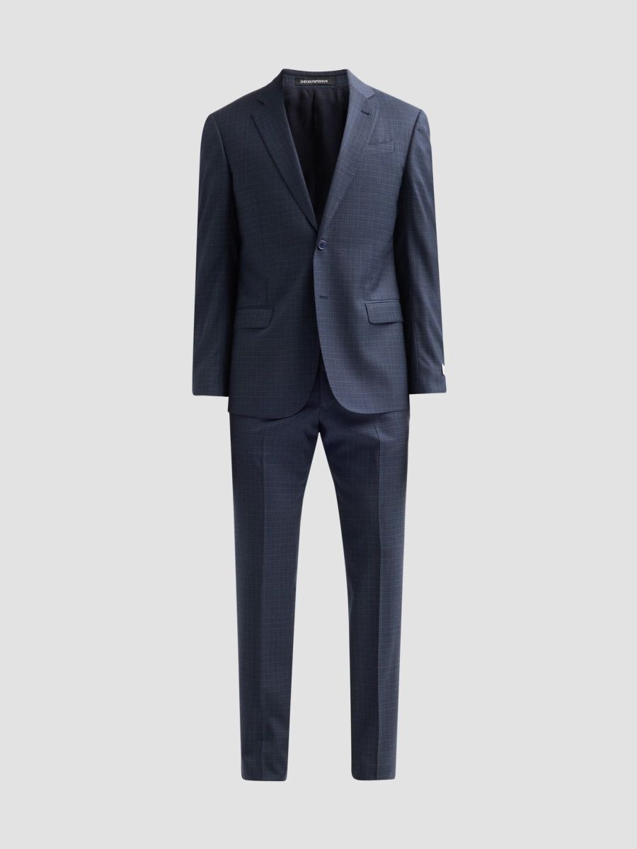 Emporio Armani Men's Textured Box Wool Single-Breasted Suit - Blue - Size 48