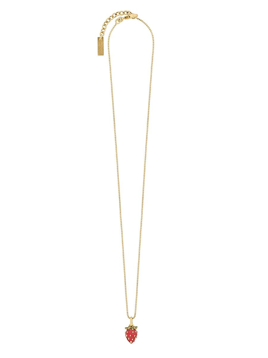 Women's Strawberry Necklace in Enamel and Metal - Green Red And Gold - Size Medium