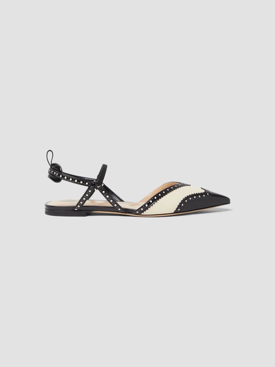 Women's Colibri Two-Tone Leather Slingback Flats - Black White - Size 10.5