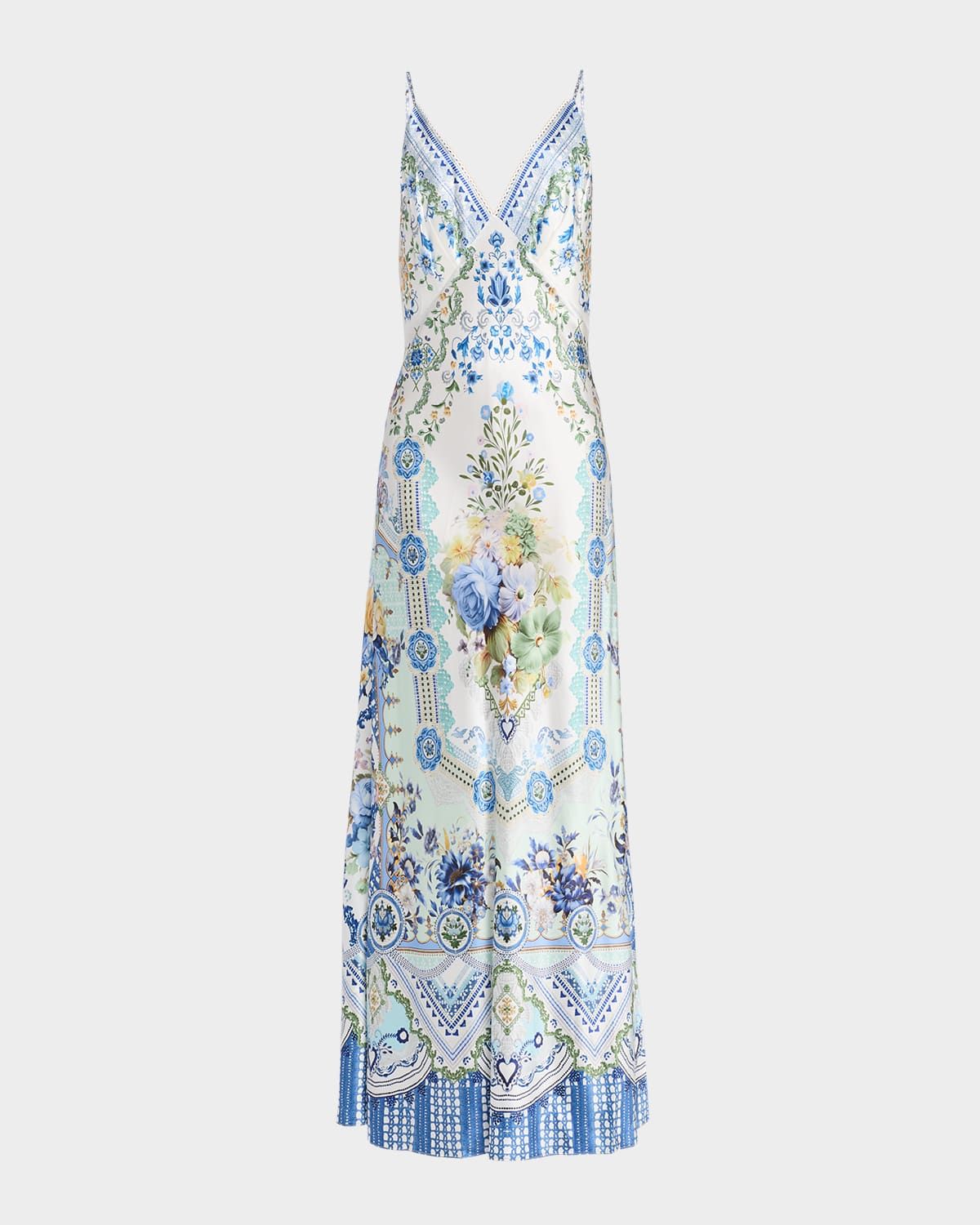 Backless Floral-Print Silk Maxi Slip Dress