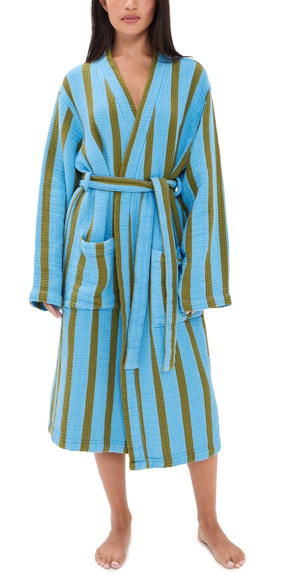 Dusen Dusen Waffle Cotton Bathrobe Blue L