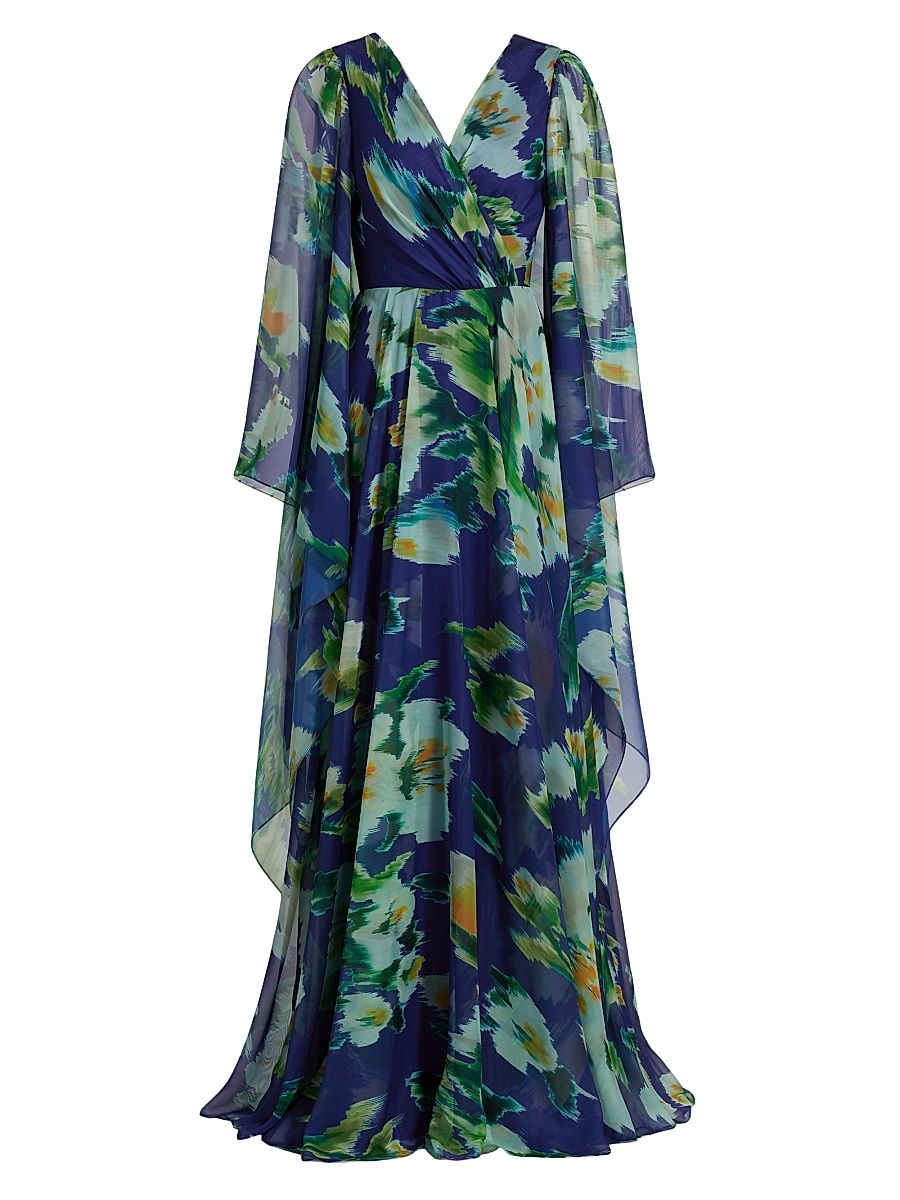 Women's Abstract Floral Chiffon Gown - Cobalt Floral - Size 6