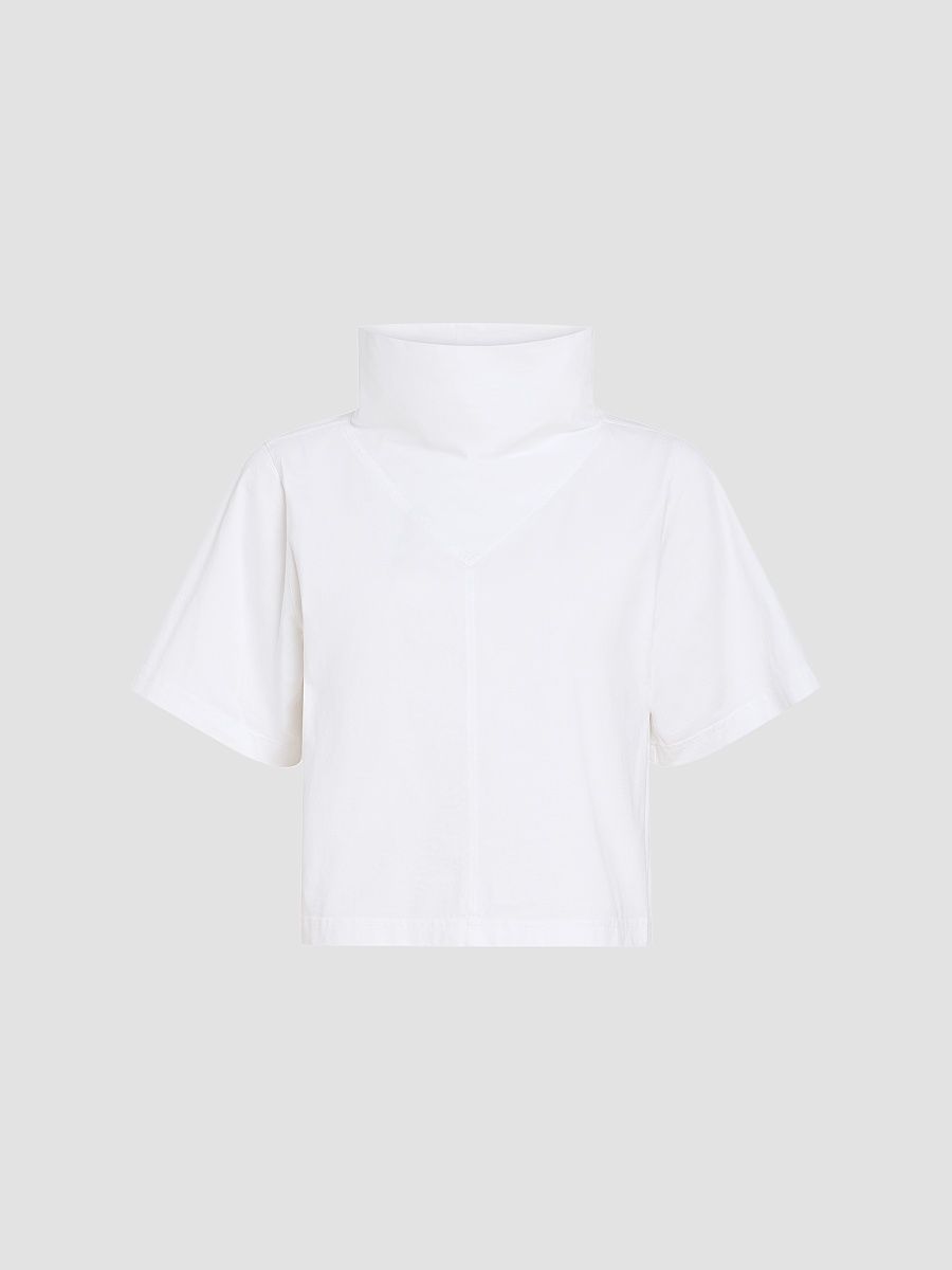 Derek Lam 10 Crosby Women's Jonathan Funnel Neck Cotton-Blend T-Shirt - White - Size Large