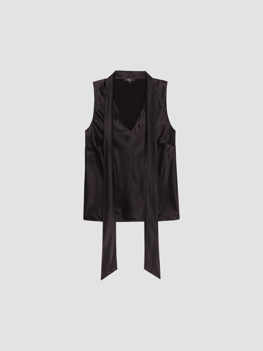 Rails Women's Poppy V-Neck Satin Top - Black - Size Large