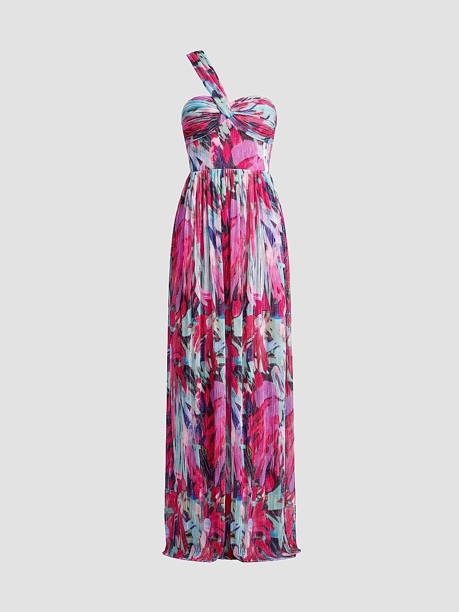 Women's Idalia Floral One-Shoulder Gown - Bright Fuchsia Multi - Size XXL