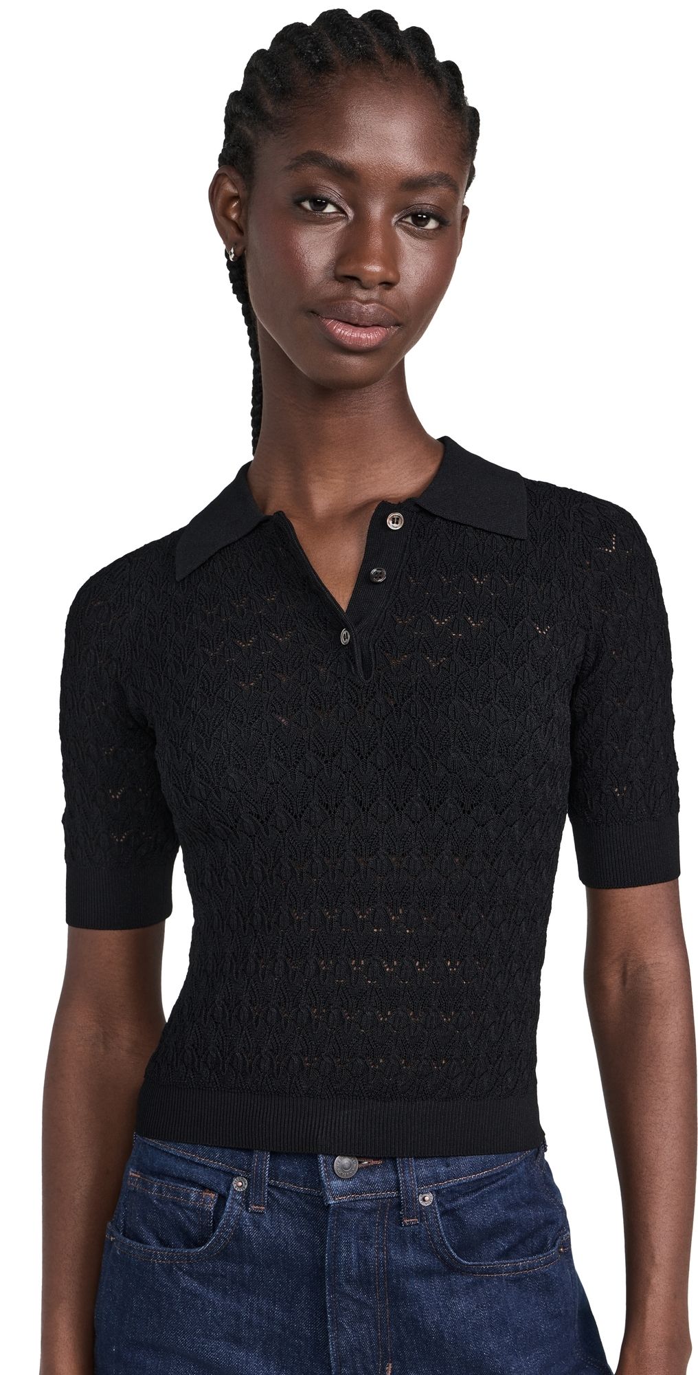 Sea Rue Fine Gauge Knit Polo Sweater Black XL