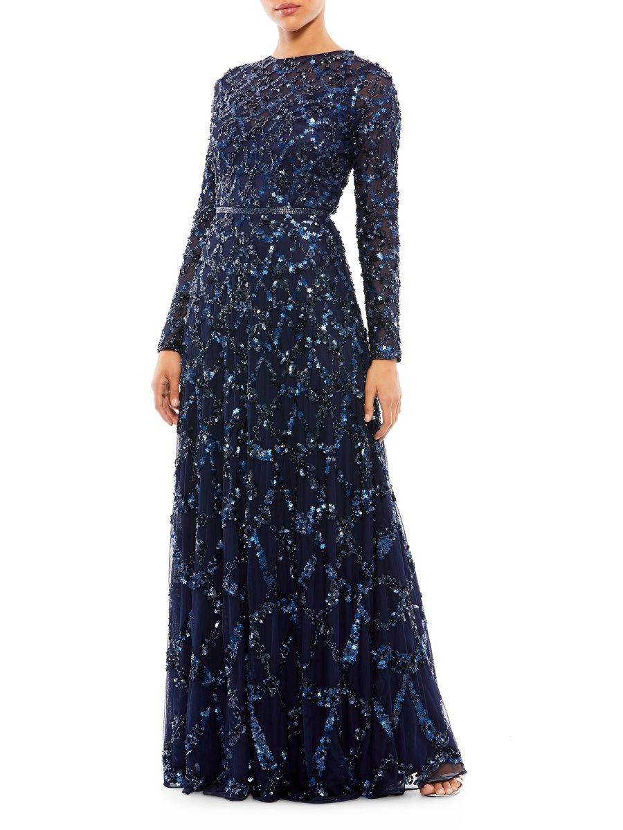 Mac Duggal Women's Bead & Sequin-Embellished A-Line Gown - Midnight - Size 4