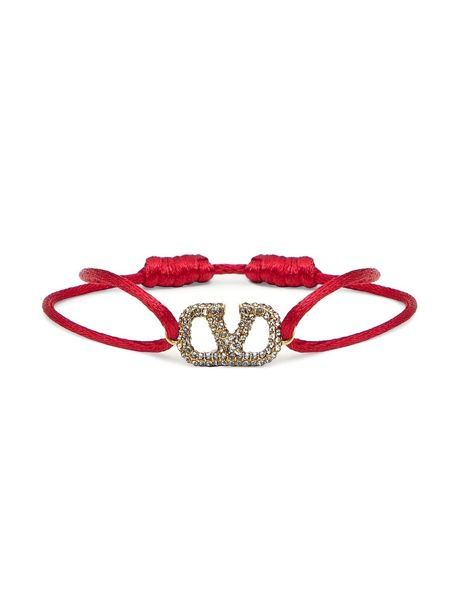 Women's VLogo Signature Bracelet in Cotton and Swarovski Crystals - Rouge Black