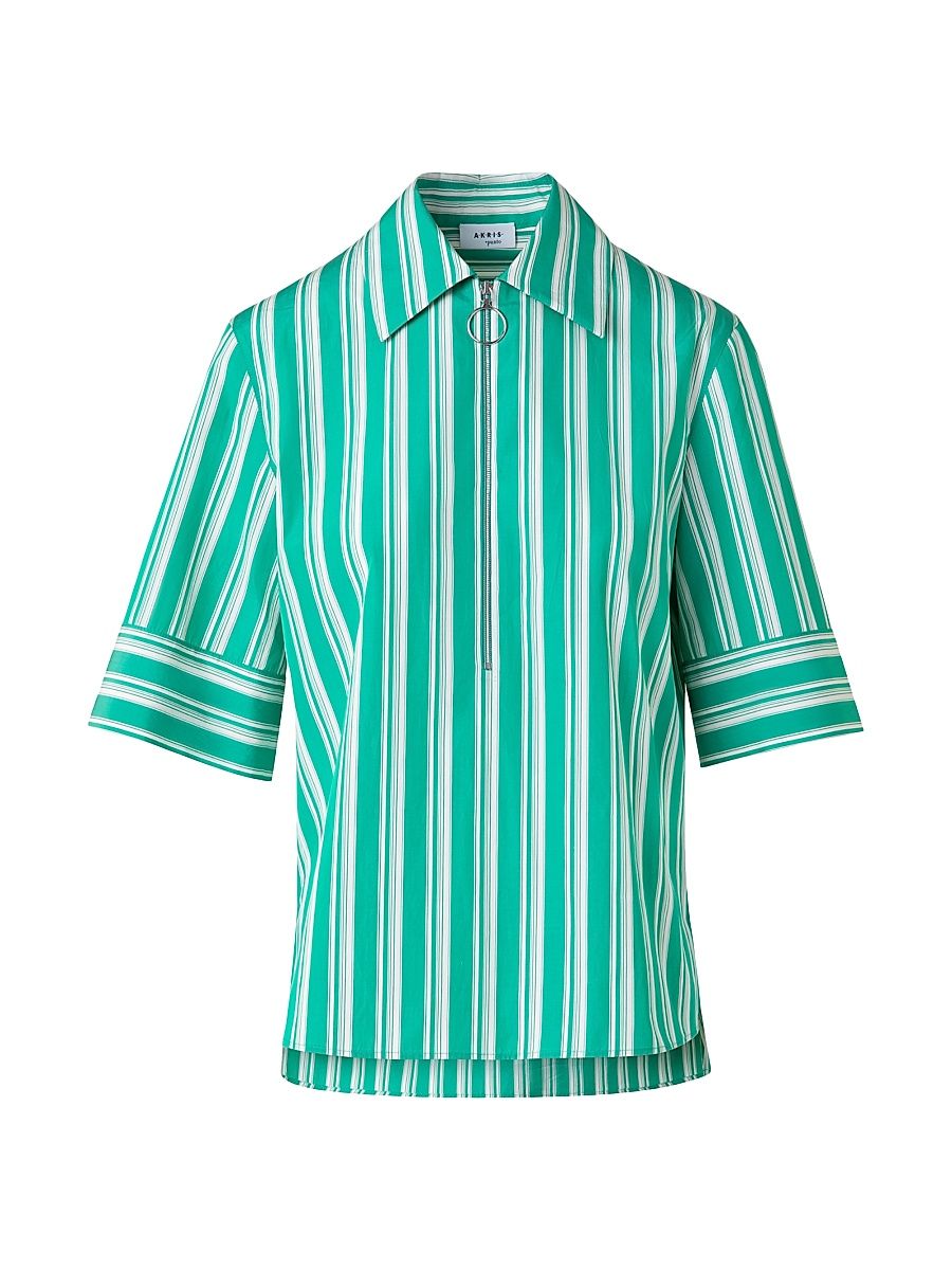 Women's Deck Chair Striped Cotton Blouse - Sea Green Cream - Size 2