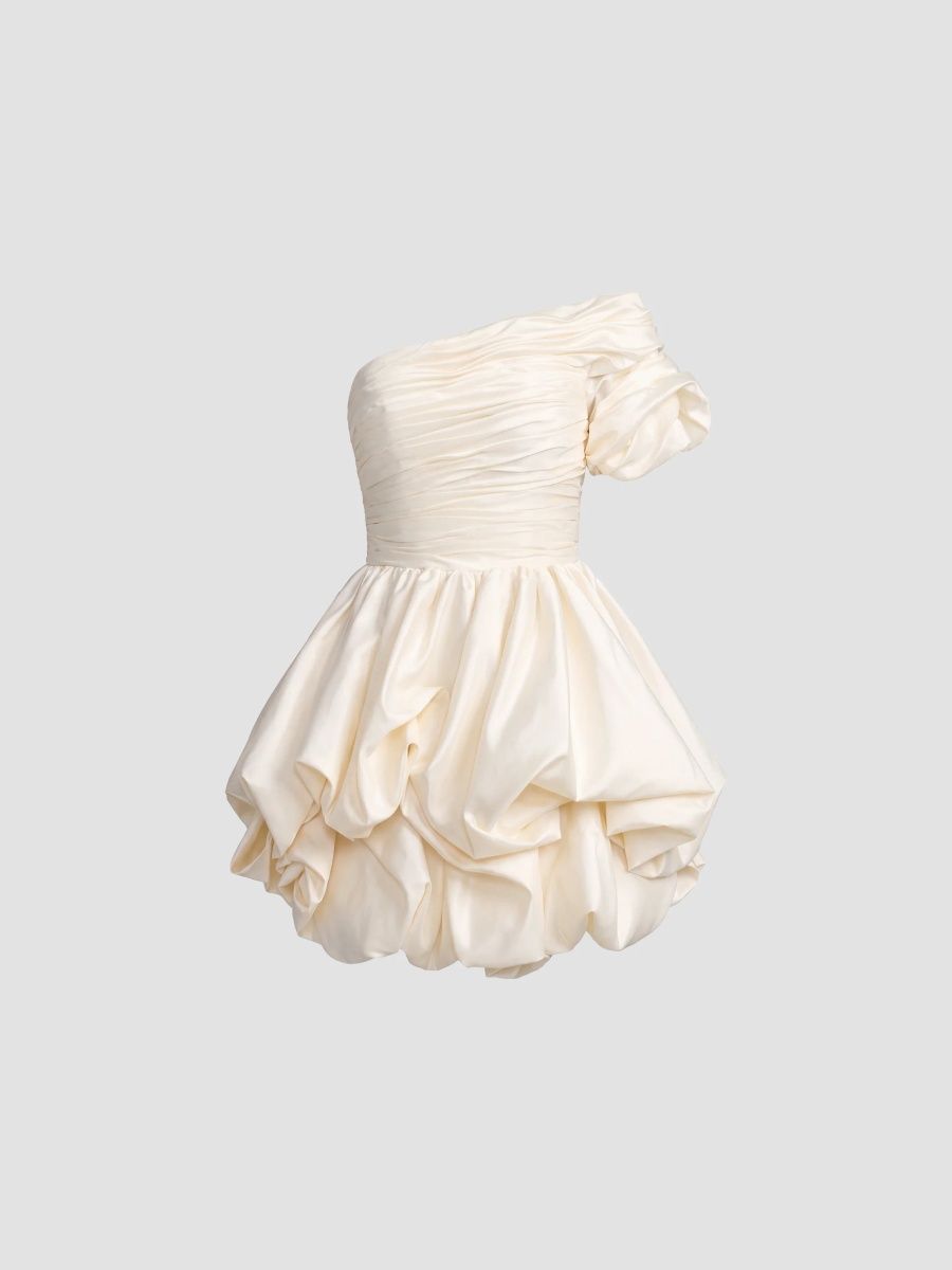 Mac Duggal Women's Draped Satin One-Shoulder Bubble Mini Dress - Ivory - Size 12