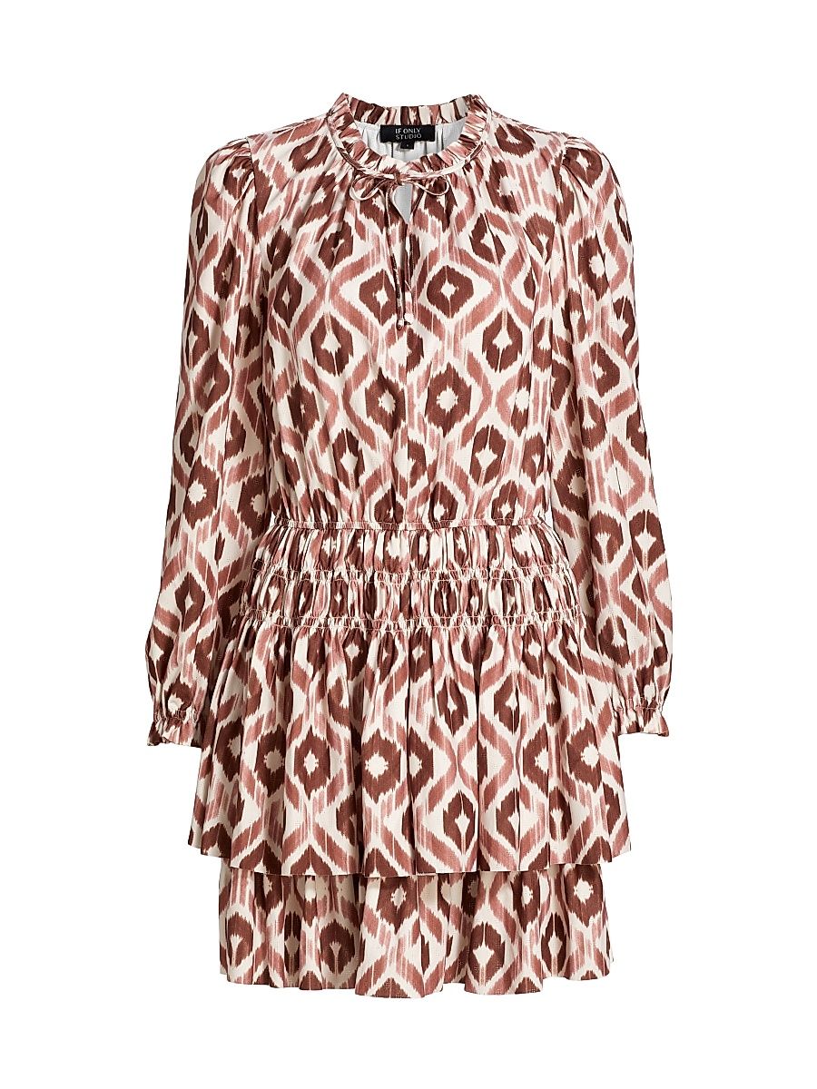 Women's Ikat Smocked-Waist Minidress - Brown Multi - Size Large