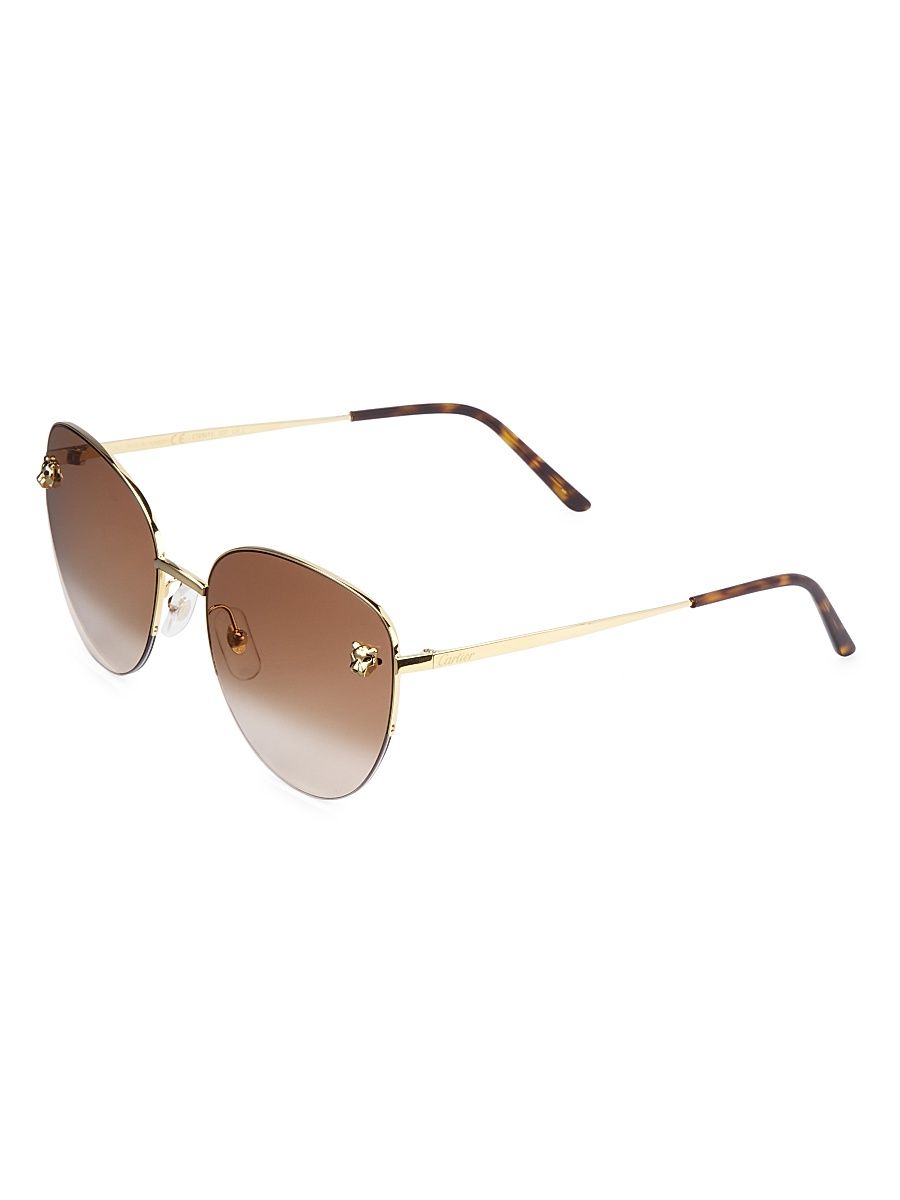 Women's Panthère De Cartier 59MM Cat-Eye Sunglasses - Smooth Gold