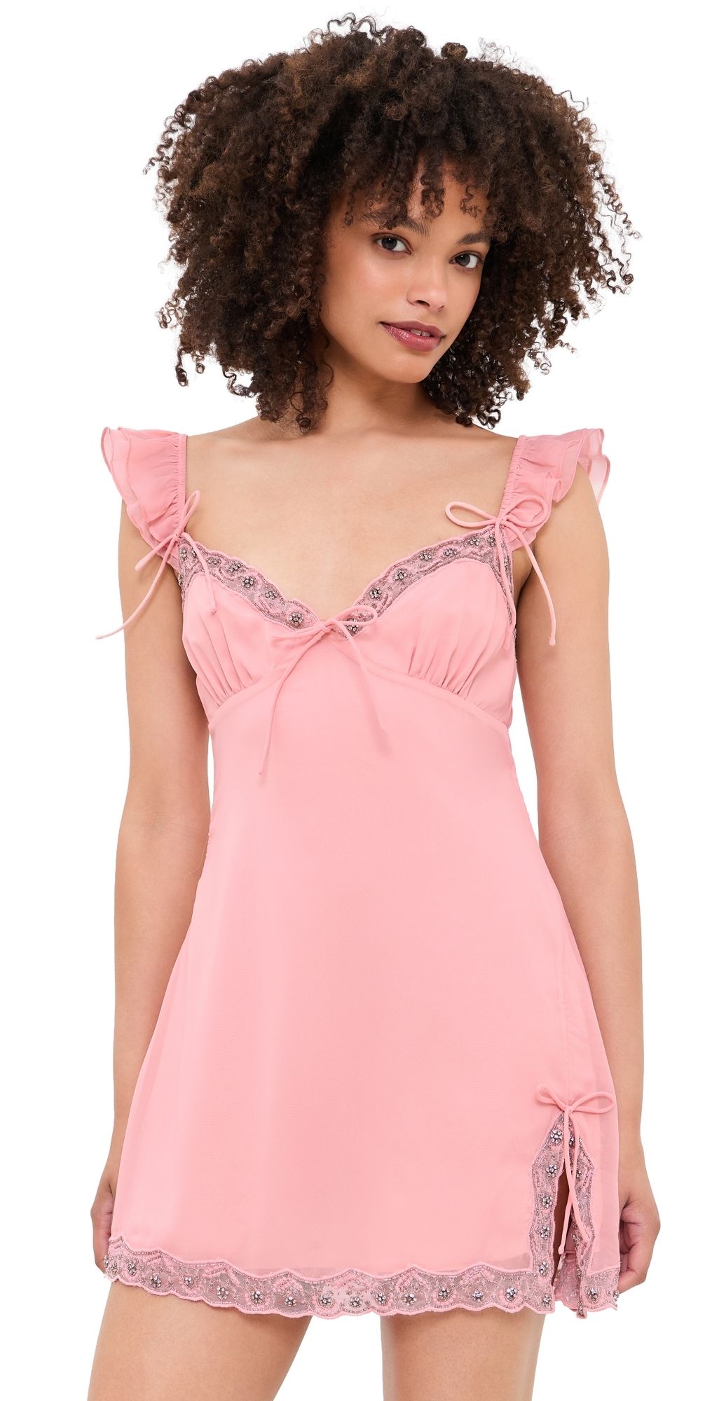 For Love & Lemons Bella Sparkle Slip Dress Light Pink XS
