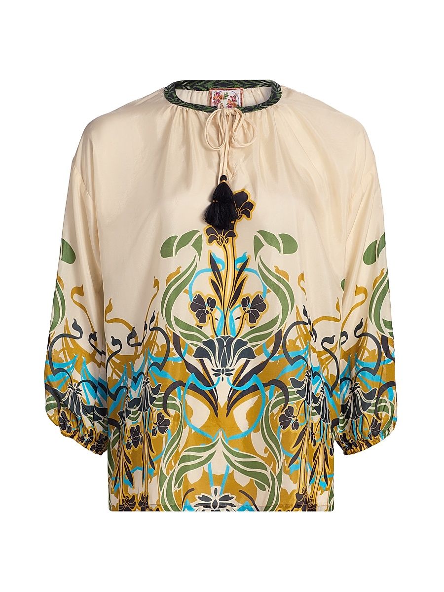 Women's Margot Floral Silk Blouse - Astraea - Size Large