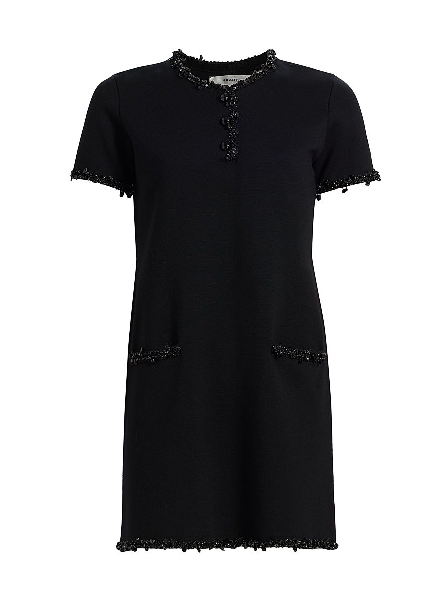 Women's The Beaded Trim Merino Wool Dress - Black - Size Large