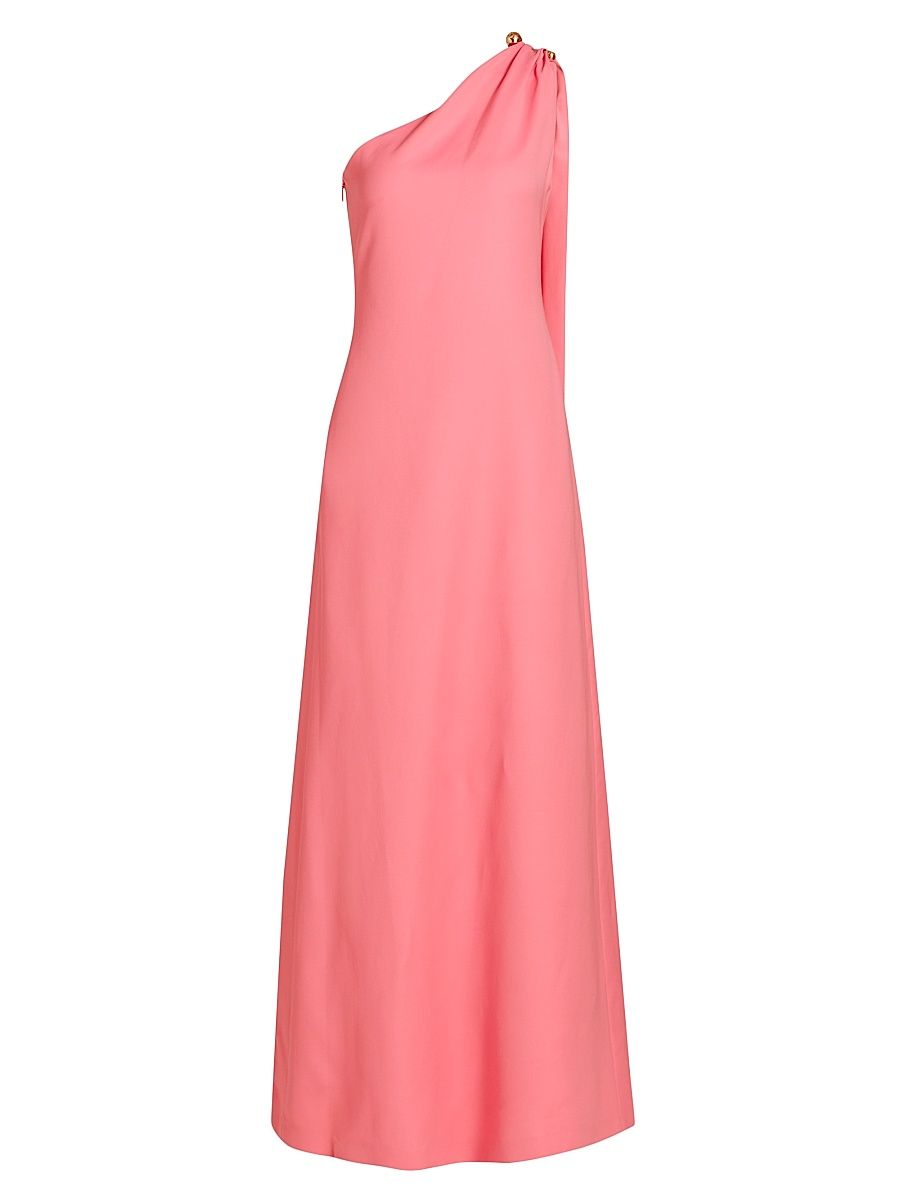 Women's Draped Wool-Silk One-Shoulder Gown - Plumeria - Size 14