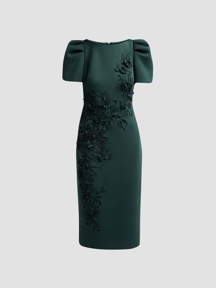 Badgley Mischka Women's Floral Laser-Cut Embroidery Cocktail Dress - Forest - Size 6