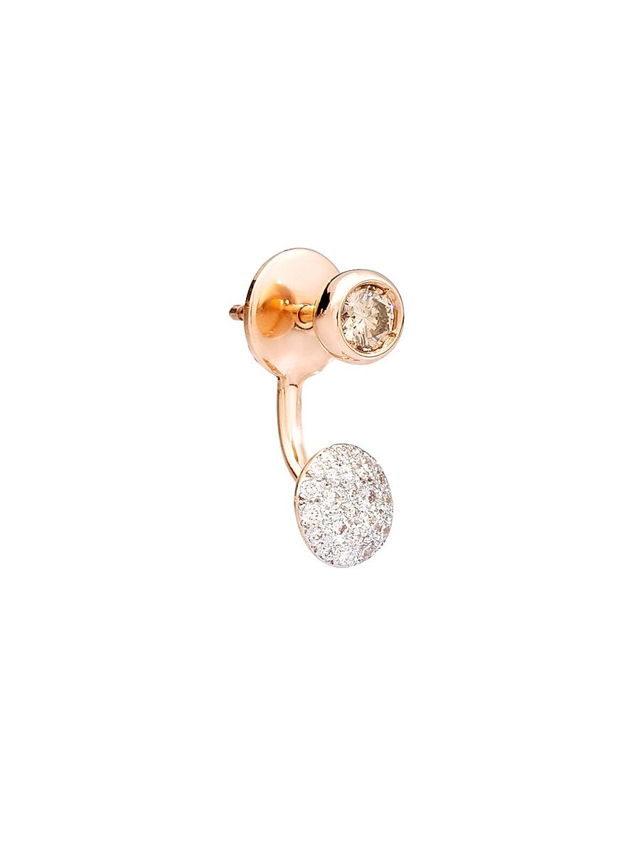 Women's Sabbia 18K Rose & White Gold, White & Brown Diamond Single Earring - Pink Gold