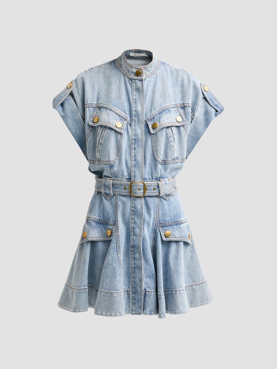 Zimmermann Women's Denim Utility Mini Dress - Sea Foam - Size 0