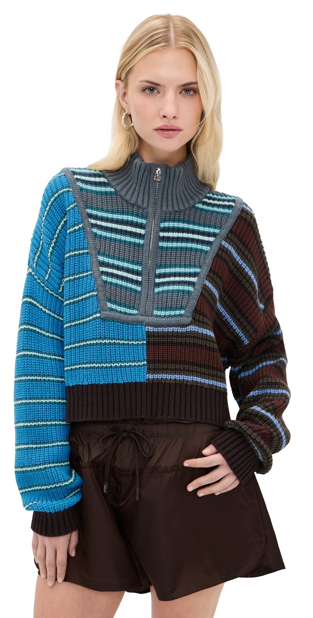 STAUD Cropped Hampton Sweater Zuma Stripe Multi L