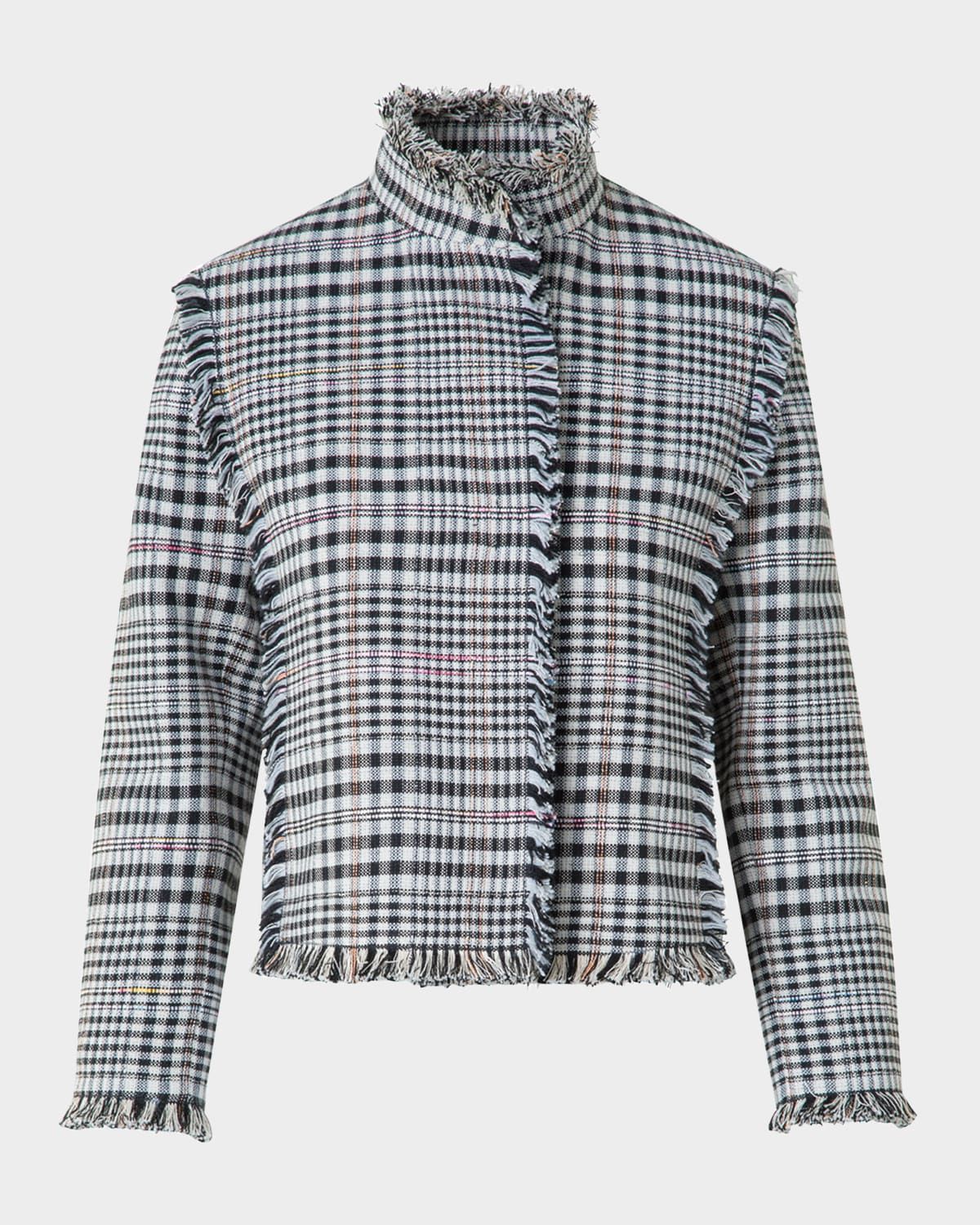 Fringe-Trim Check Jacket