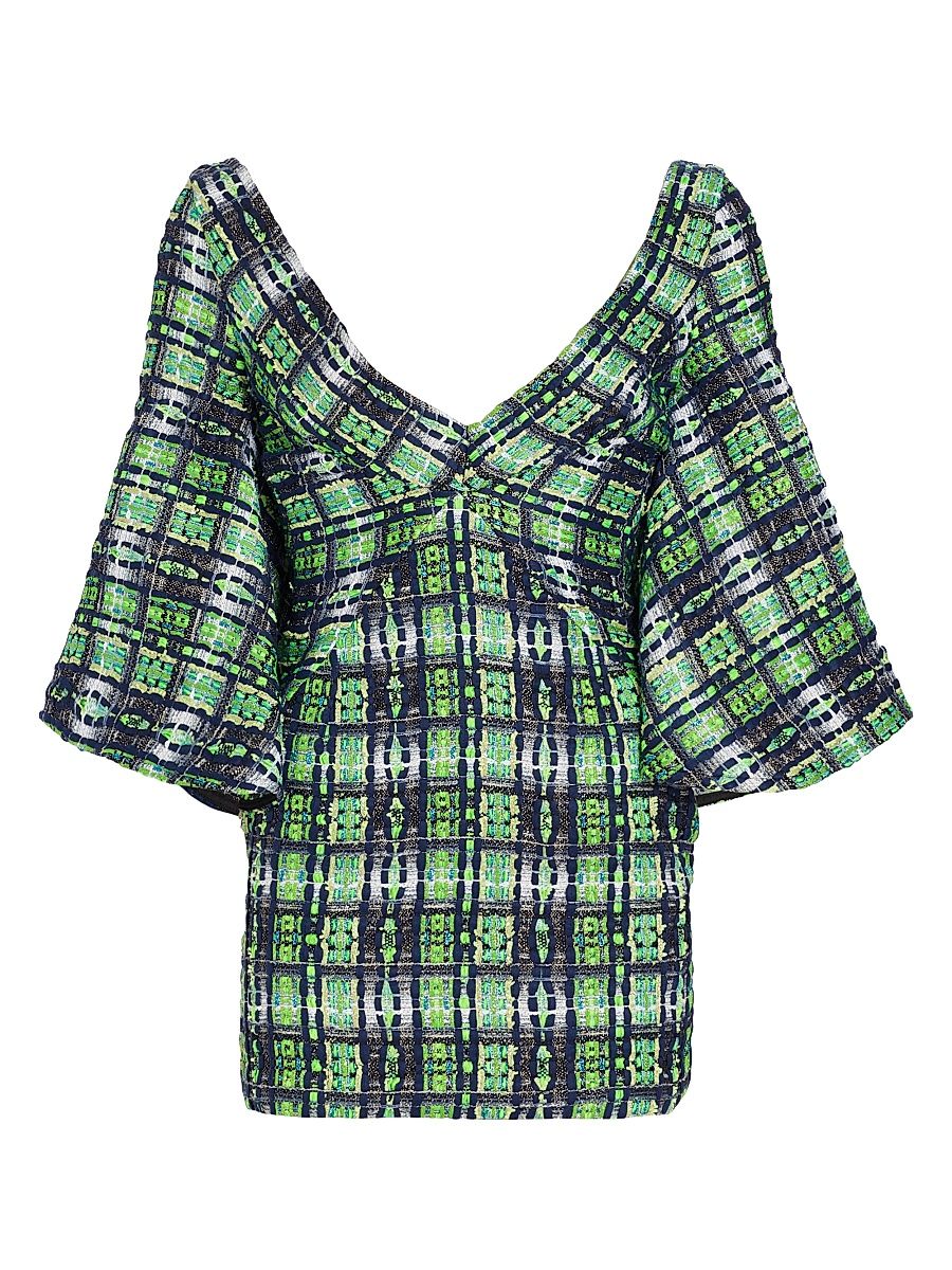 Women's Plaid V-Neck Mini Dress - Green Blue - Size 2