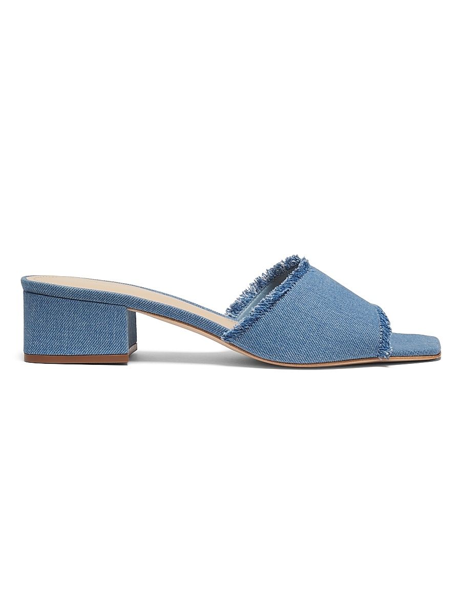 Women's Frayed Edge 40MM Denim Slip On Sandals - Light Denim - Size 10.5