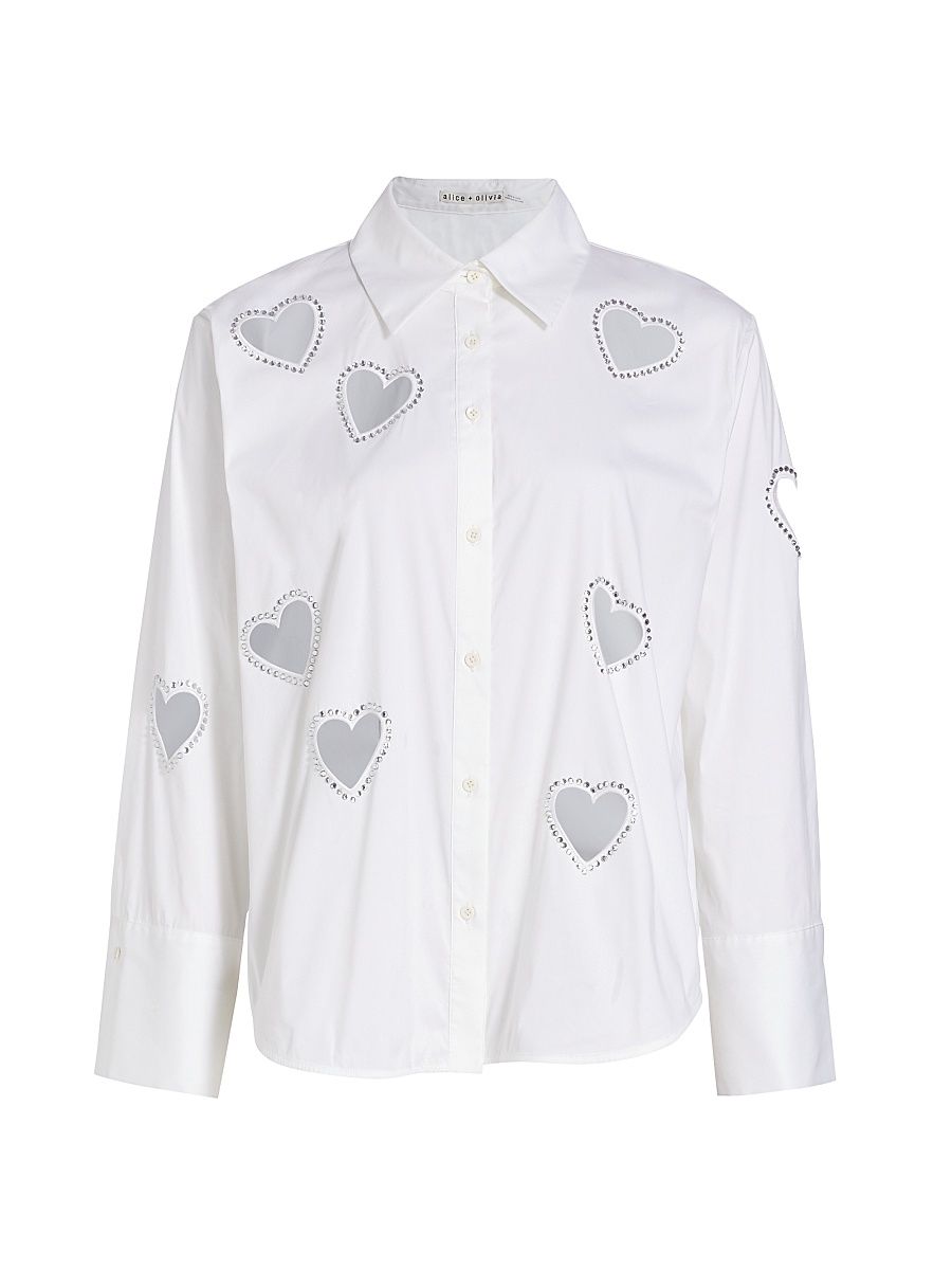 Women's Finley Crystal-Embellished Heart Cut Out Shirt - Ecru - Size Medium